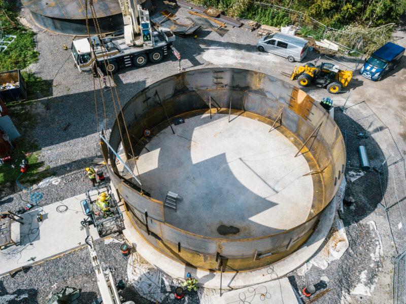 Aerial view of the Sand Battery's construction site.